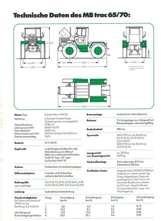 MBTrac 65/70 Datenblatt 1975